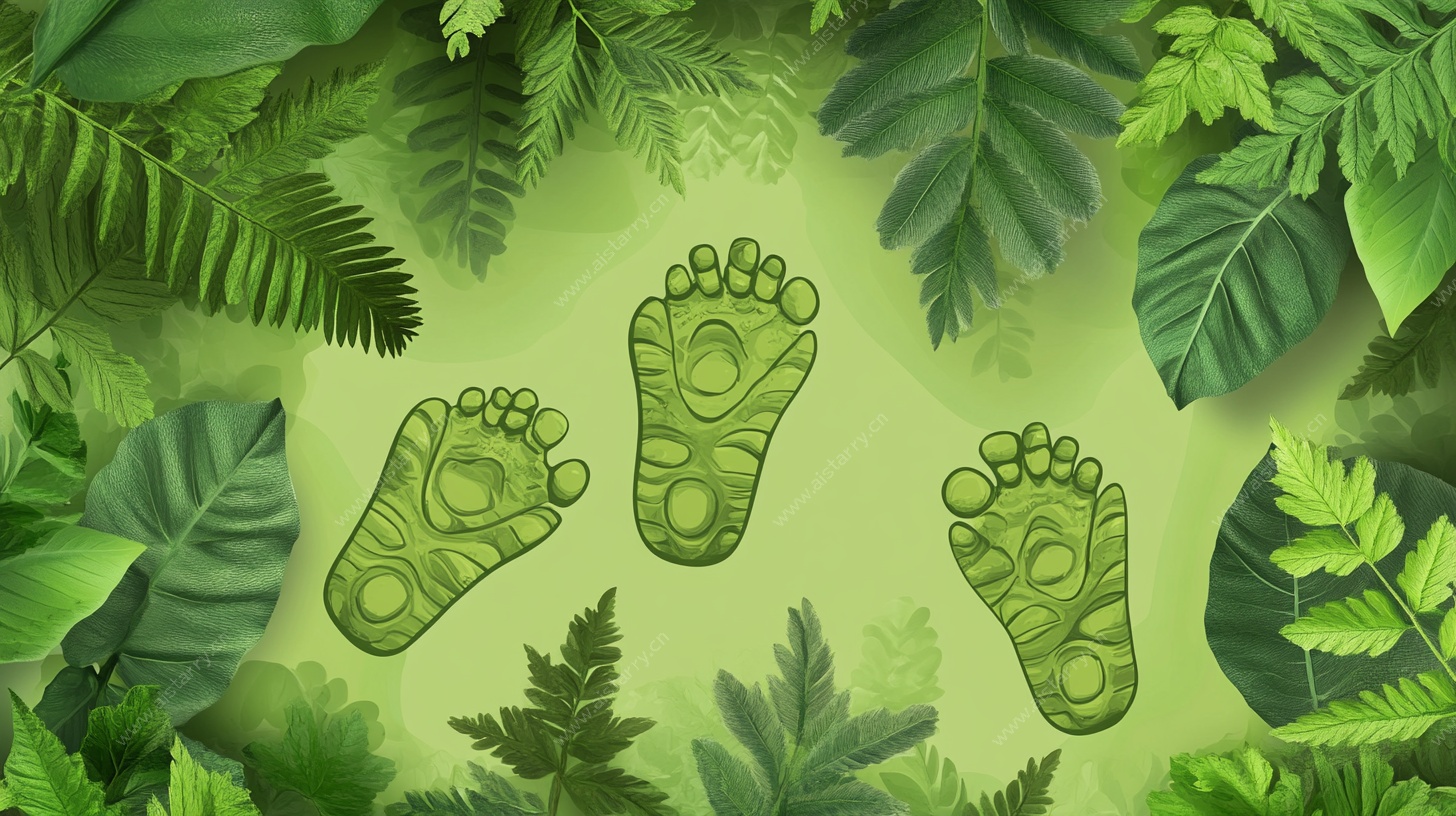绿色丛林中的脚丫足迹