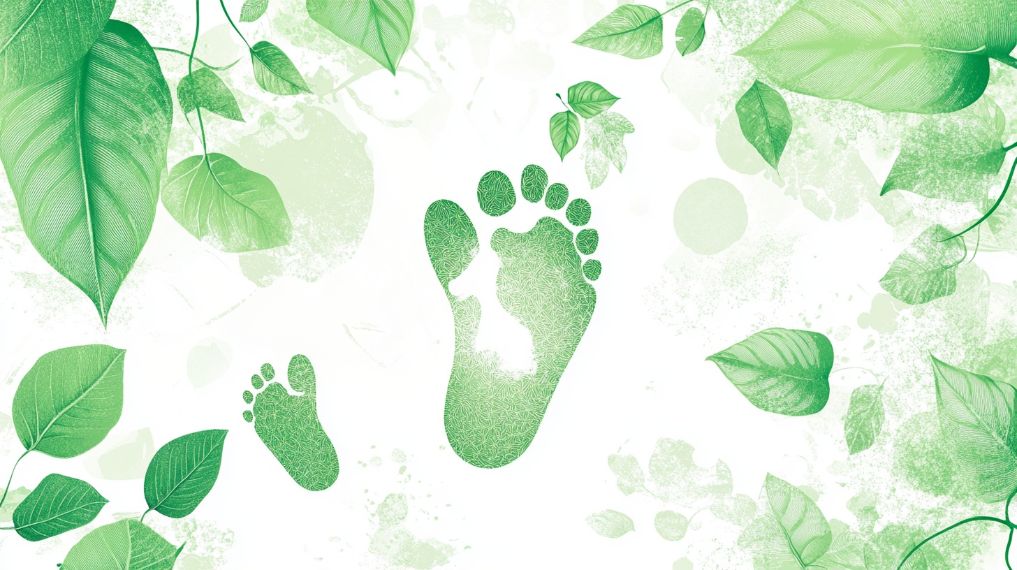 绿叶间的婴儿脚印背景图