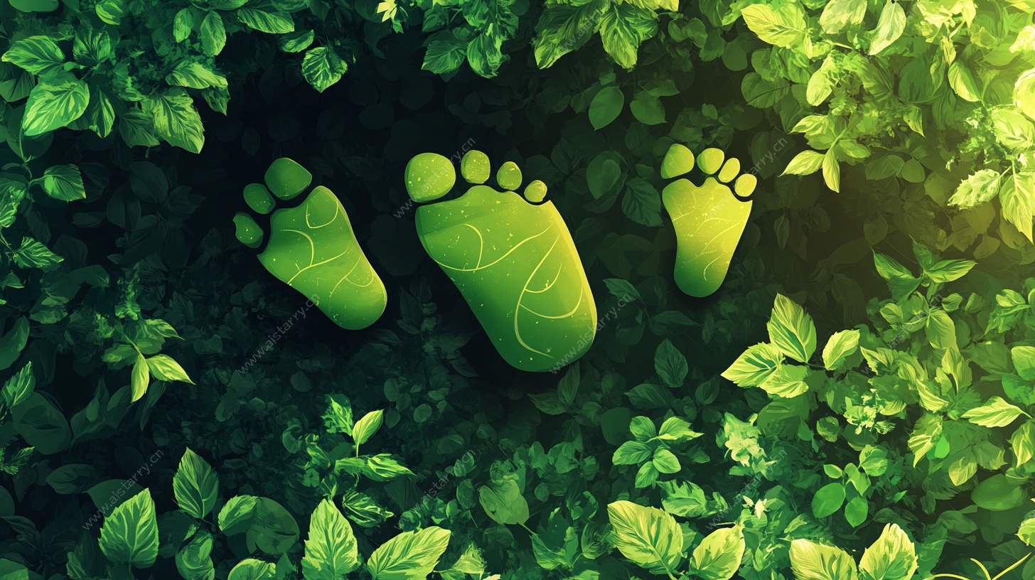 绿叶上的绿色脚印图案