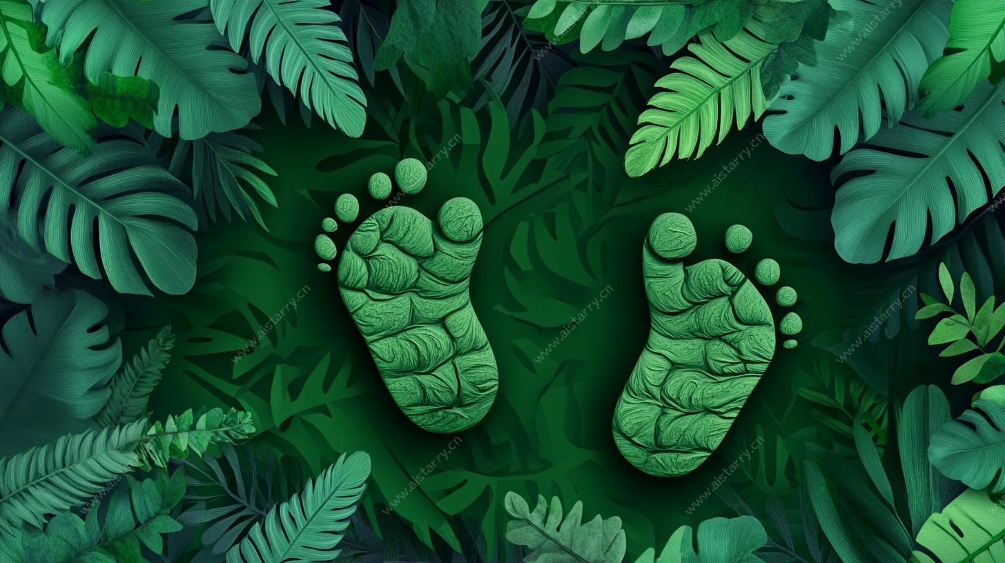 绿叶中的婴儿小脚印