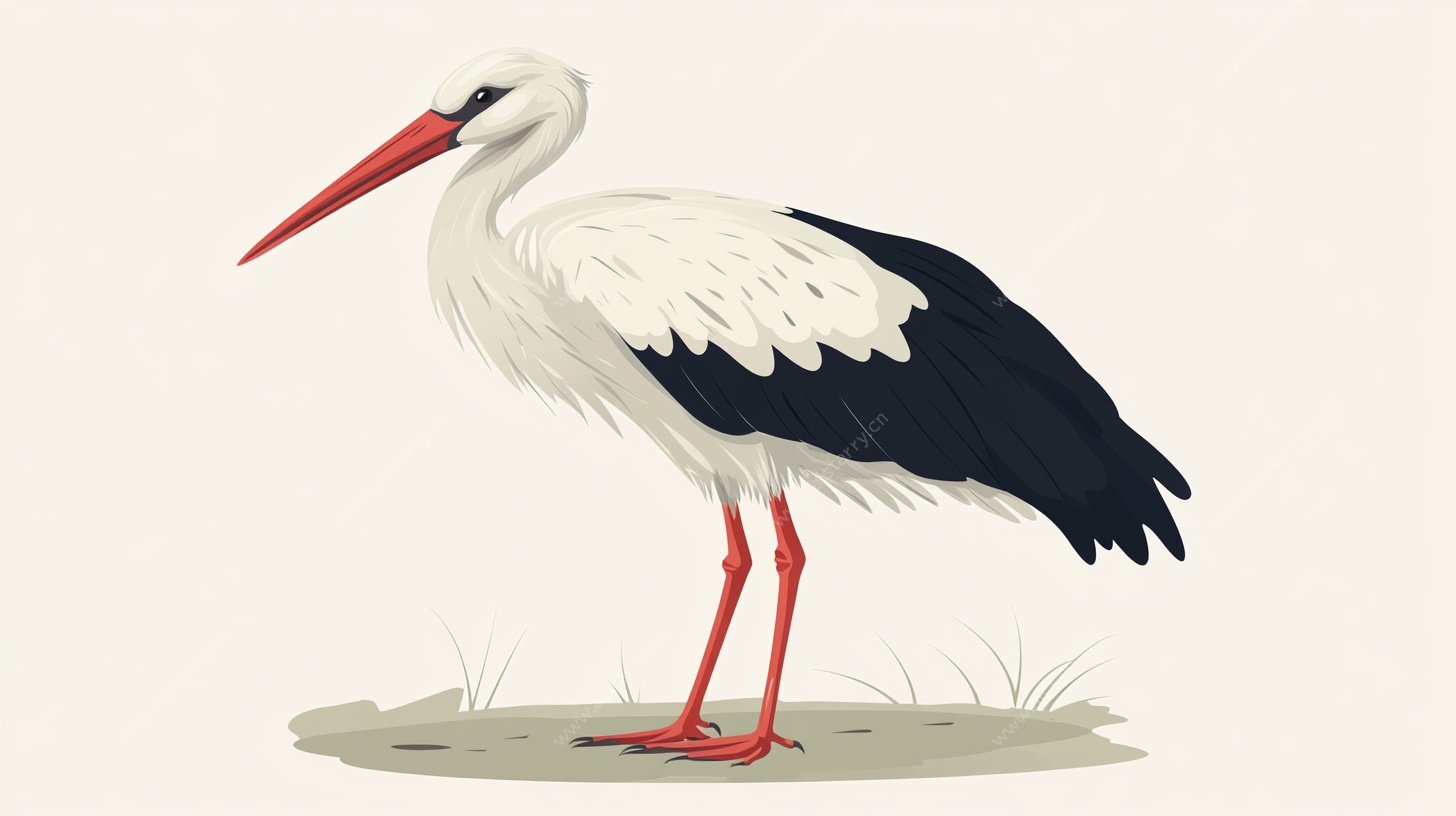 站立的白鹳插画