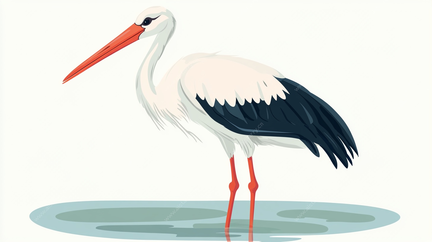 站立水中的白鹳插画