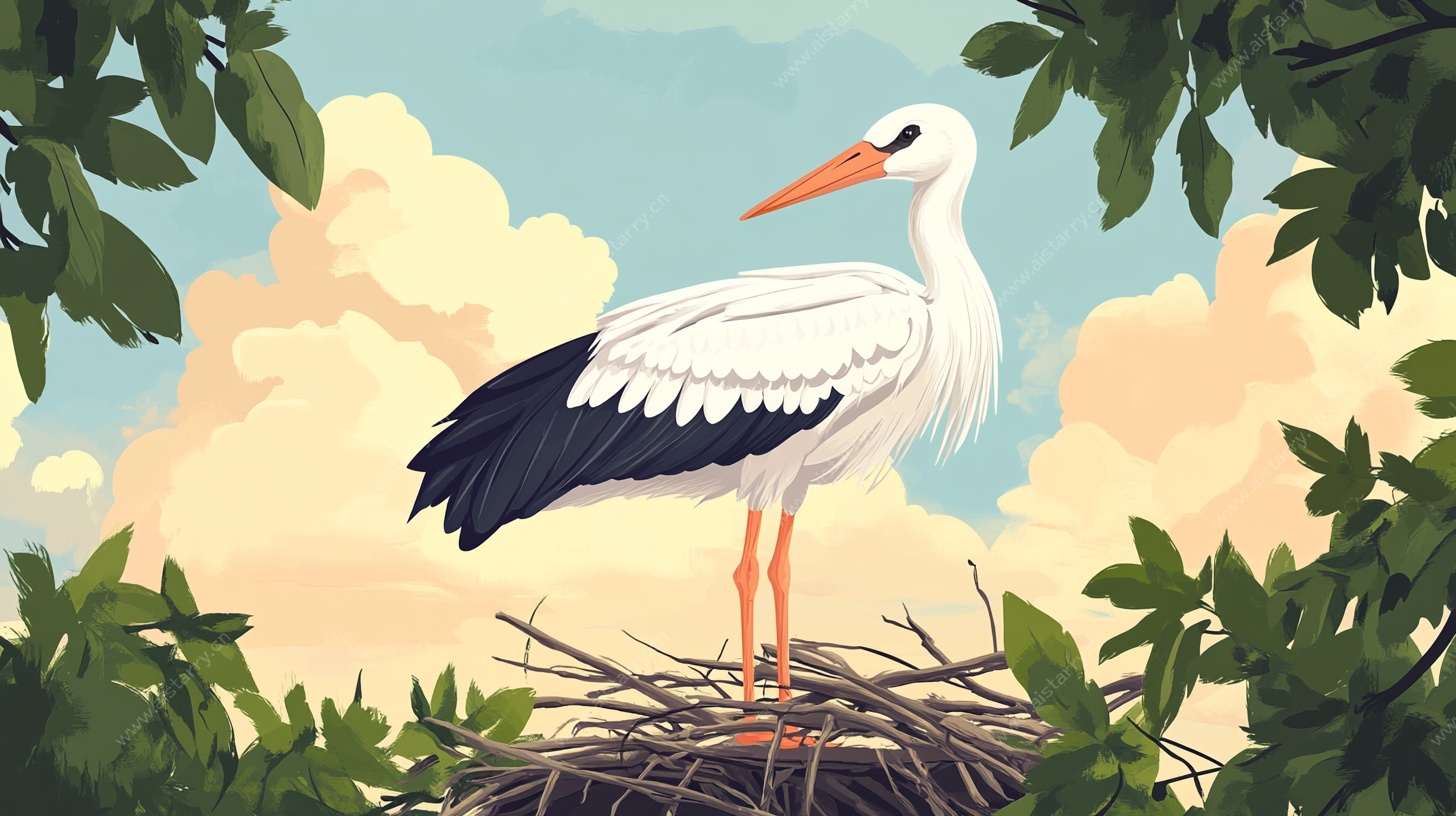 白鹳立于巢 自然清新风