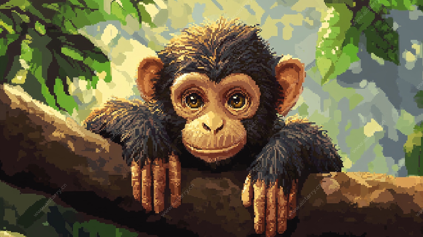 趴在树枝上的可爱小猩猩