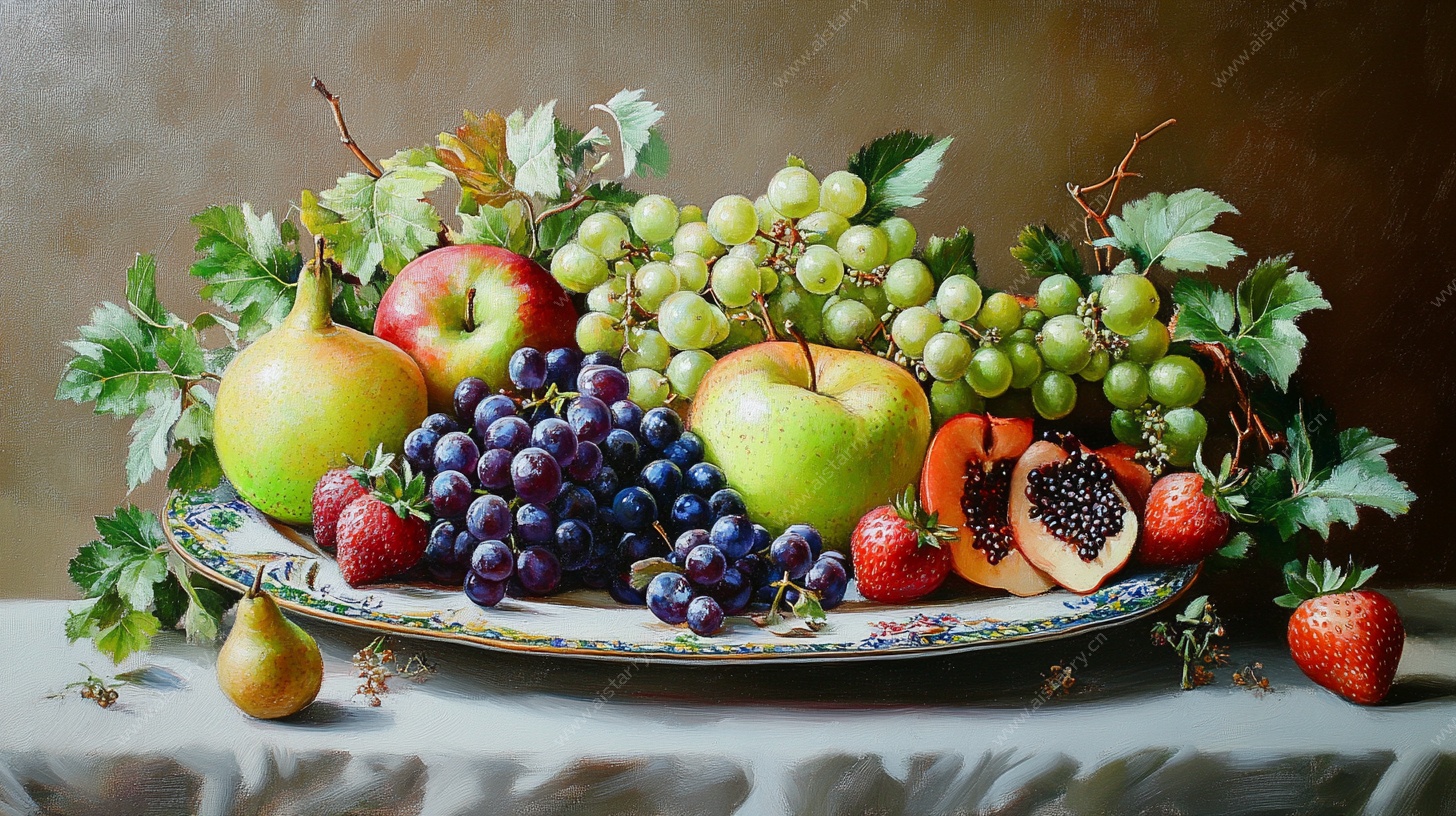 丰盛水果静物油画