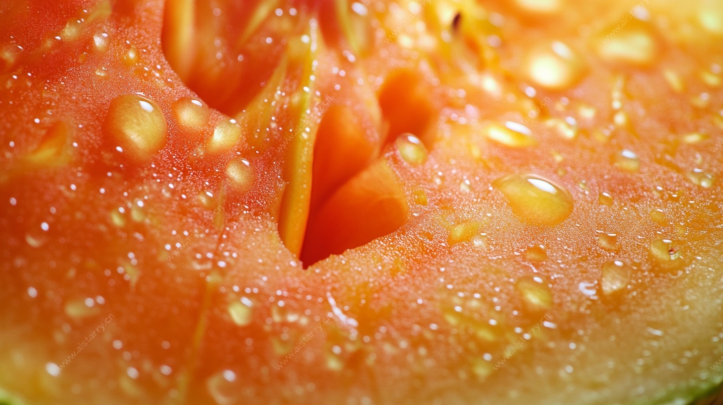 水润多汁的切开木瓜特写