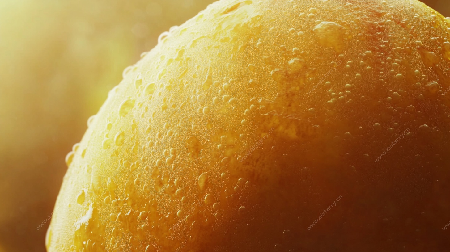 水珠覆盖的金黄桃子