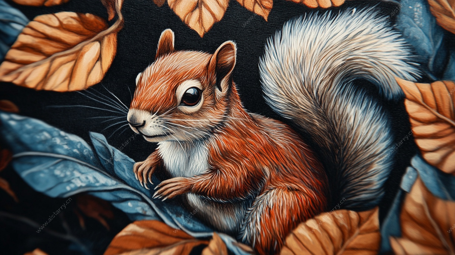 松鼠栖于多彩秋叶间