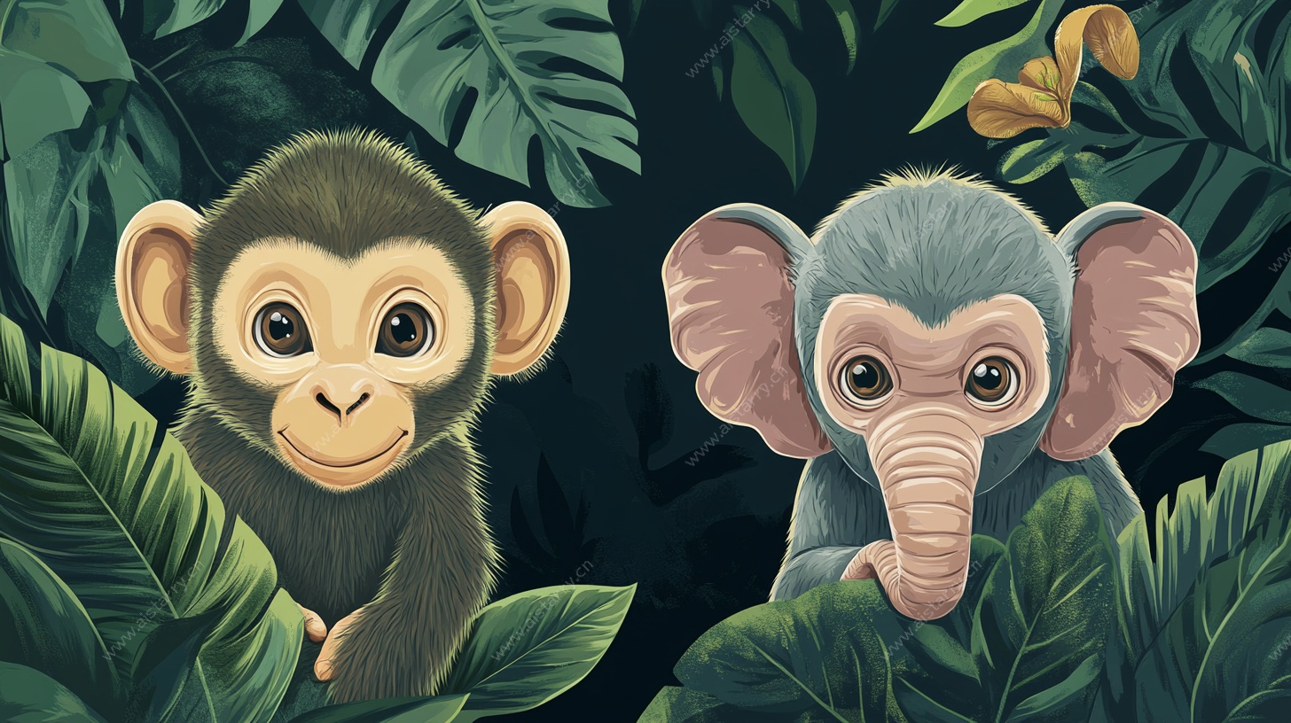 丛林中的小猴与小象