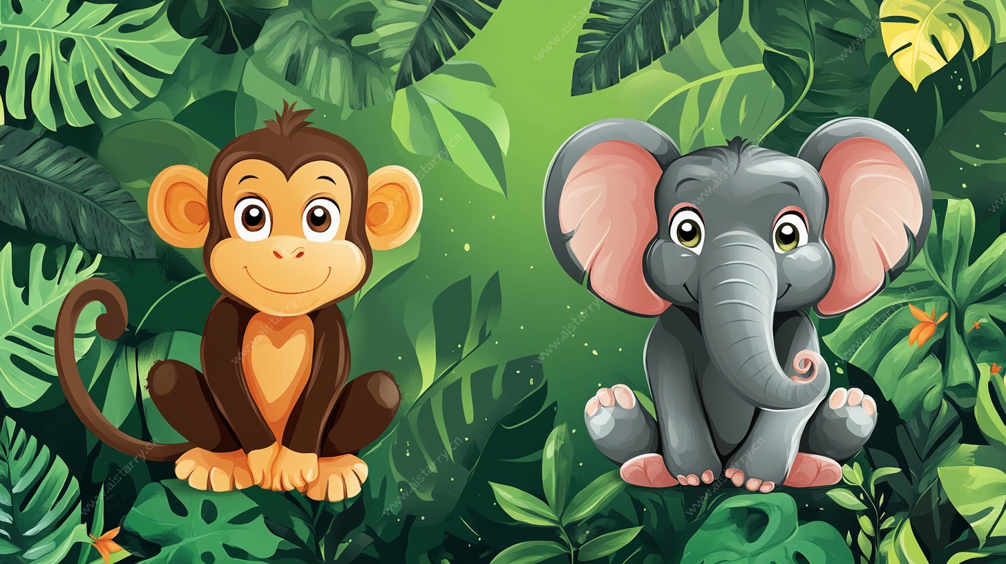 丛林中的小猴与大象
