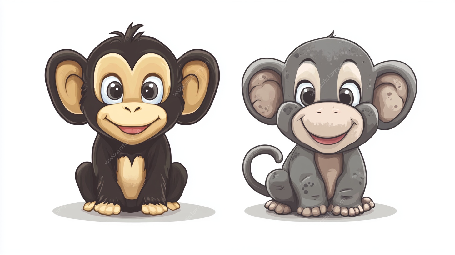 两只可爱小猴卡通形象