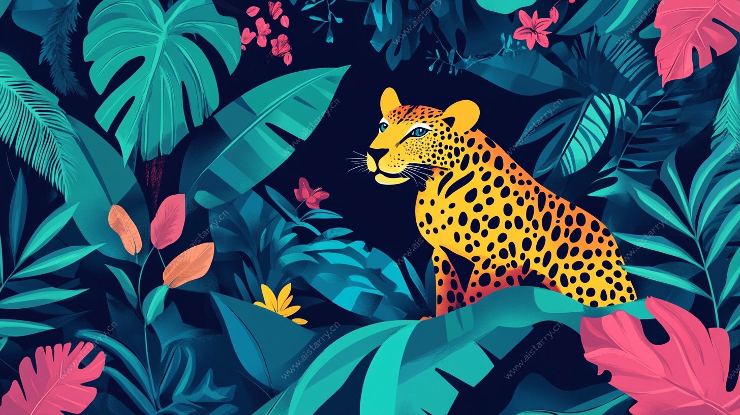 丛林中的花豹插画