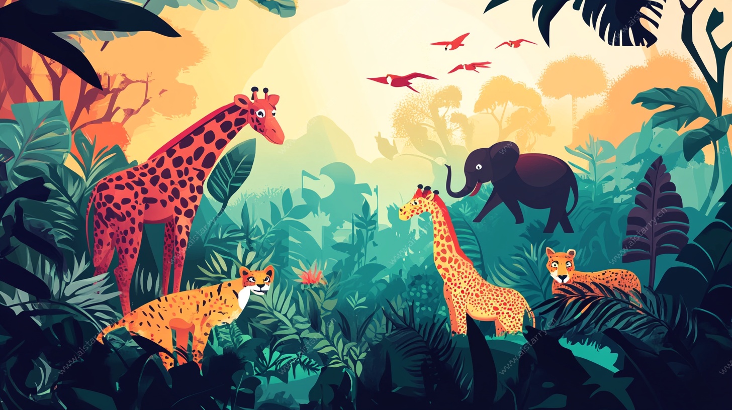 丛林中的野生动物聚会