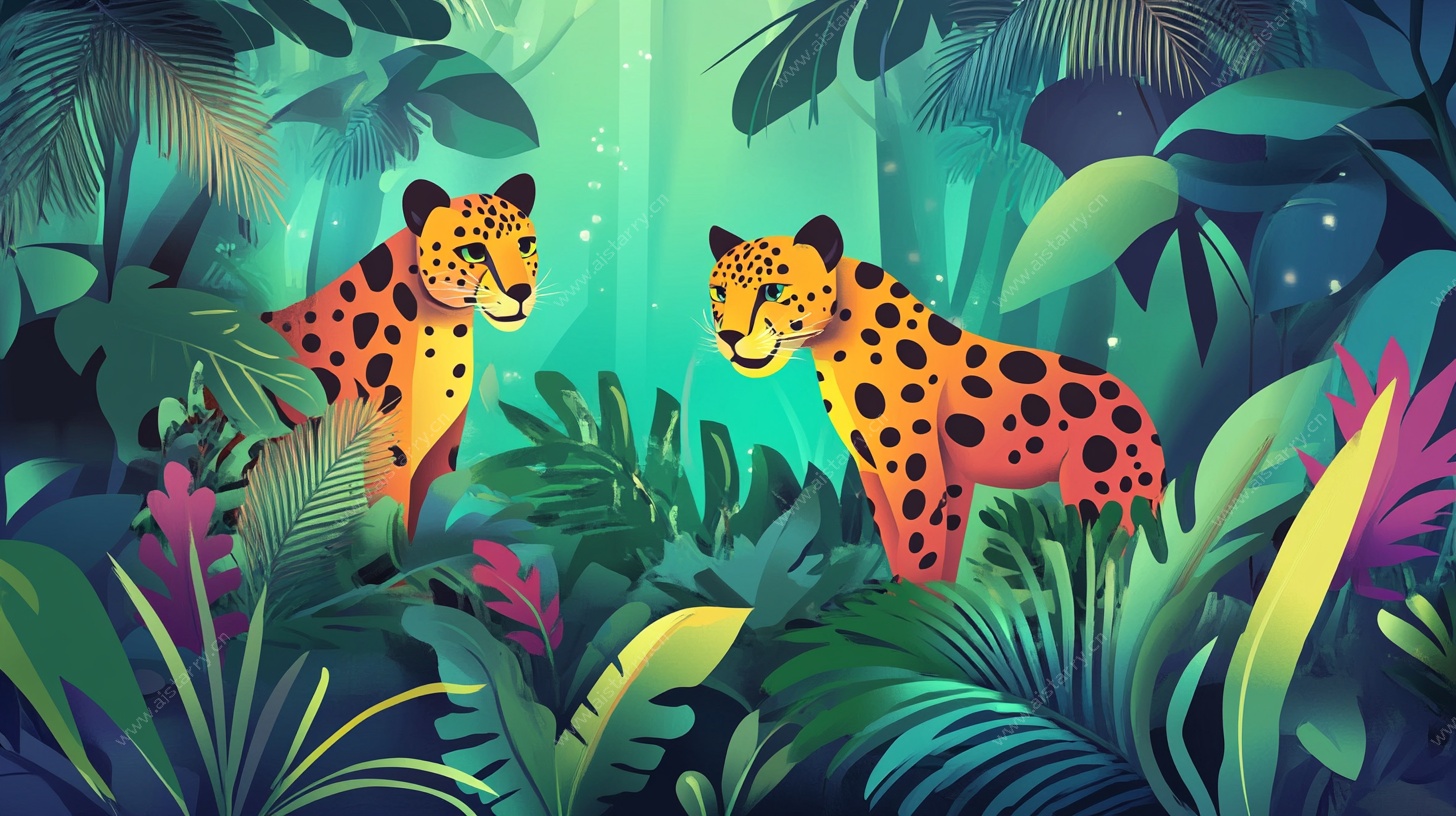 丛林中的猎豹插画