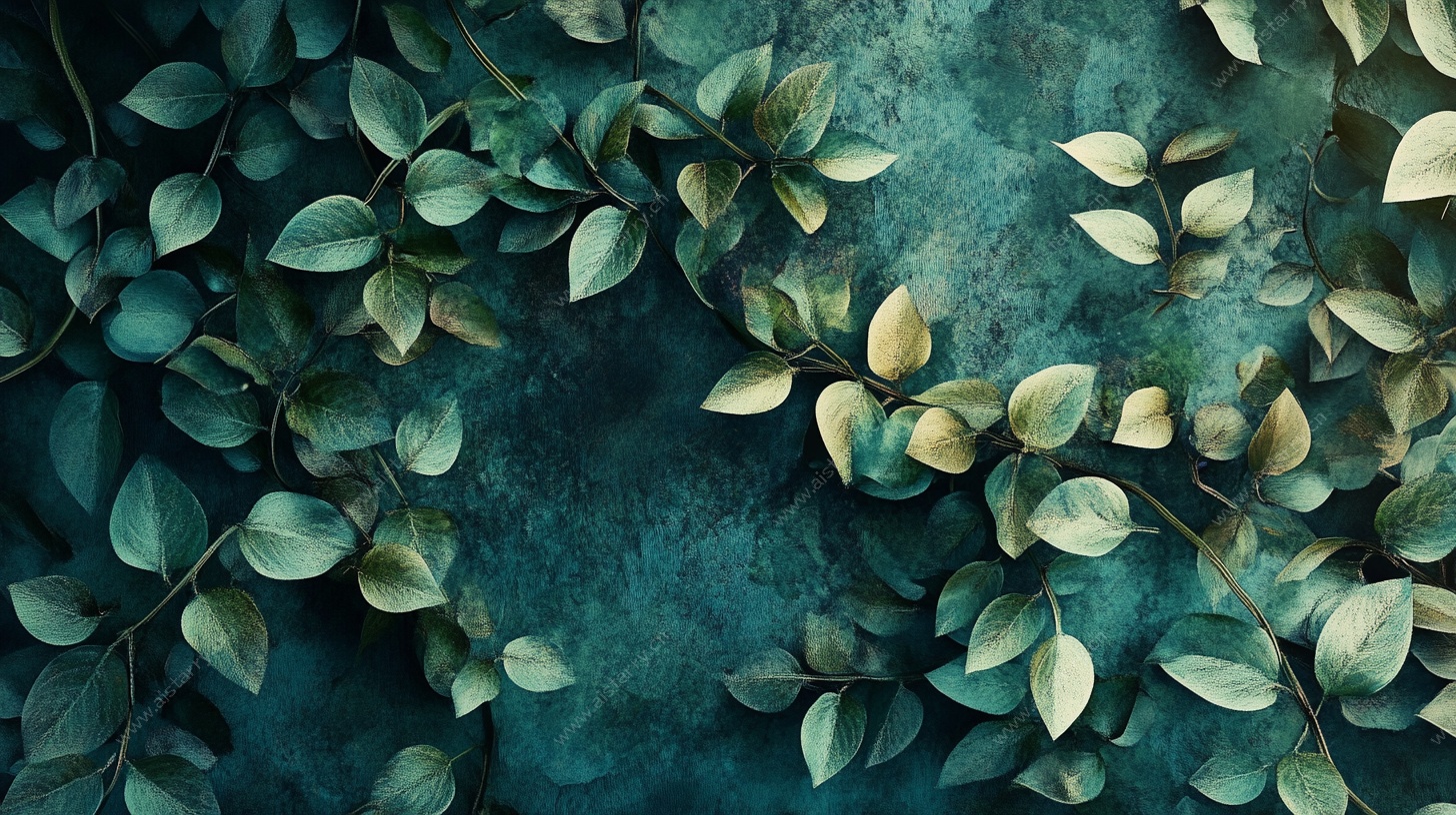 蓝绿色调叶片纹理背景图