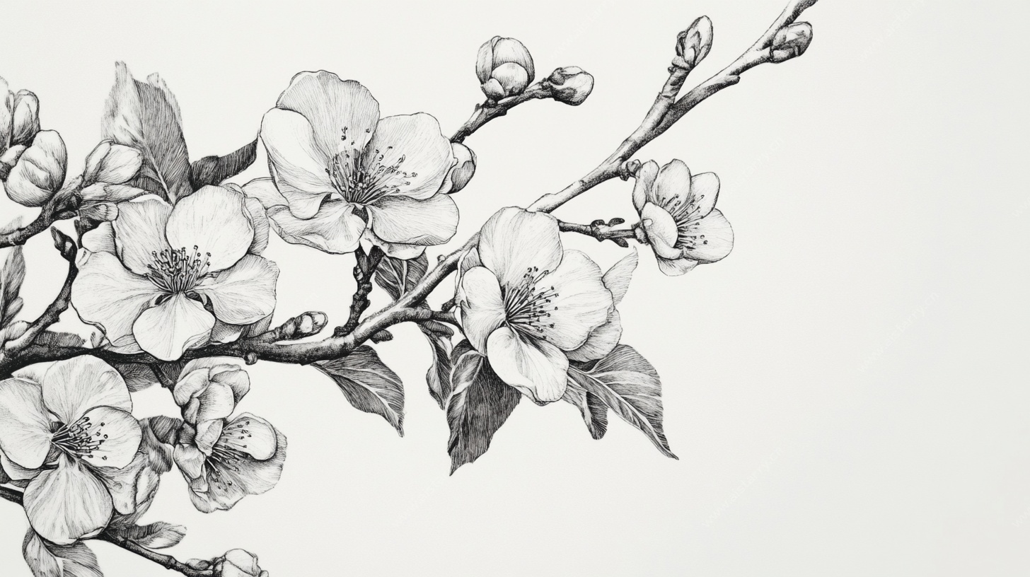 黑白花卉素描图