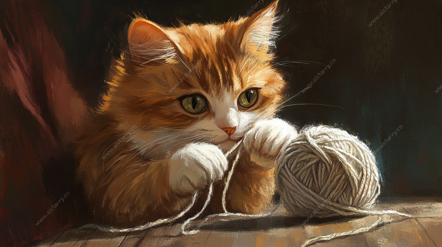 橘猫玩毛线球的温馨场景
