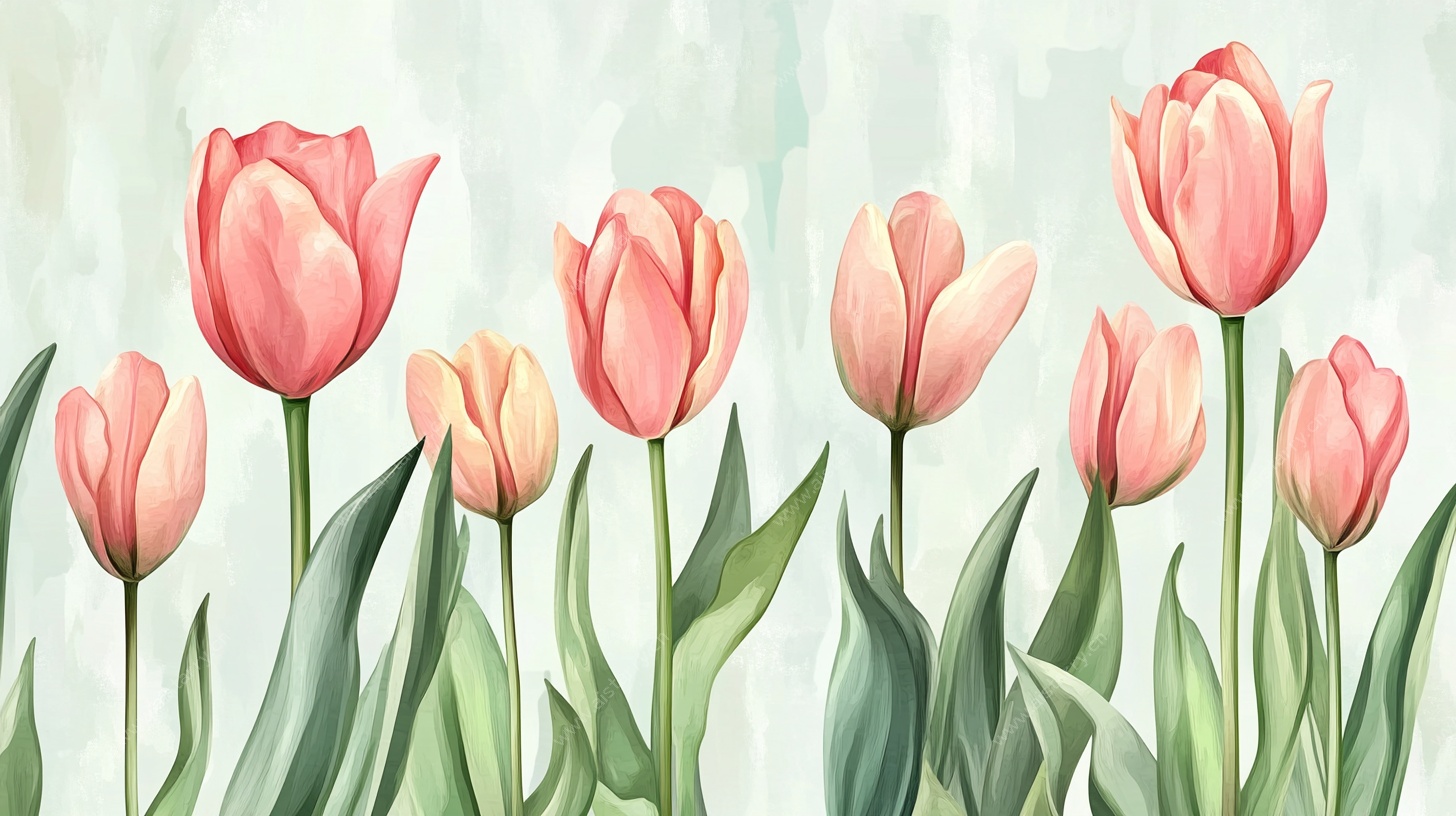 粉色郁金香花卉插画