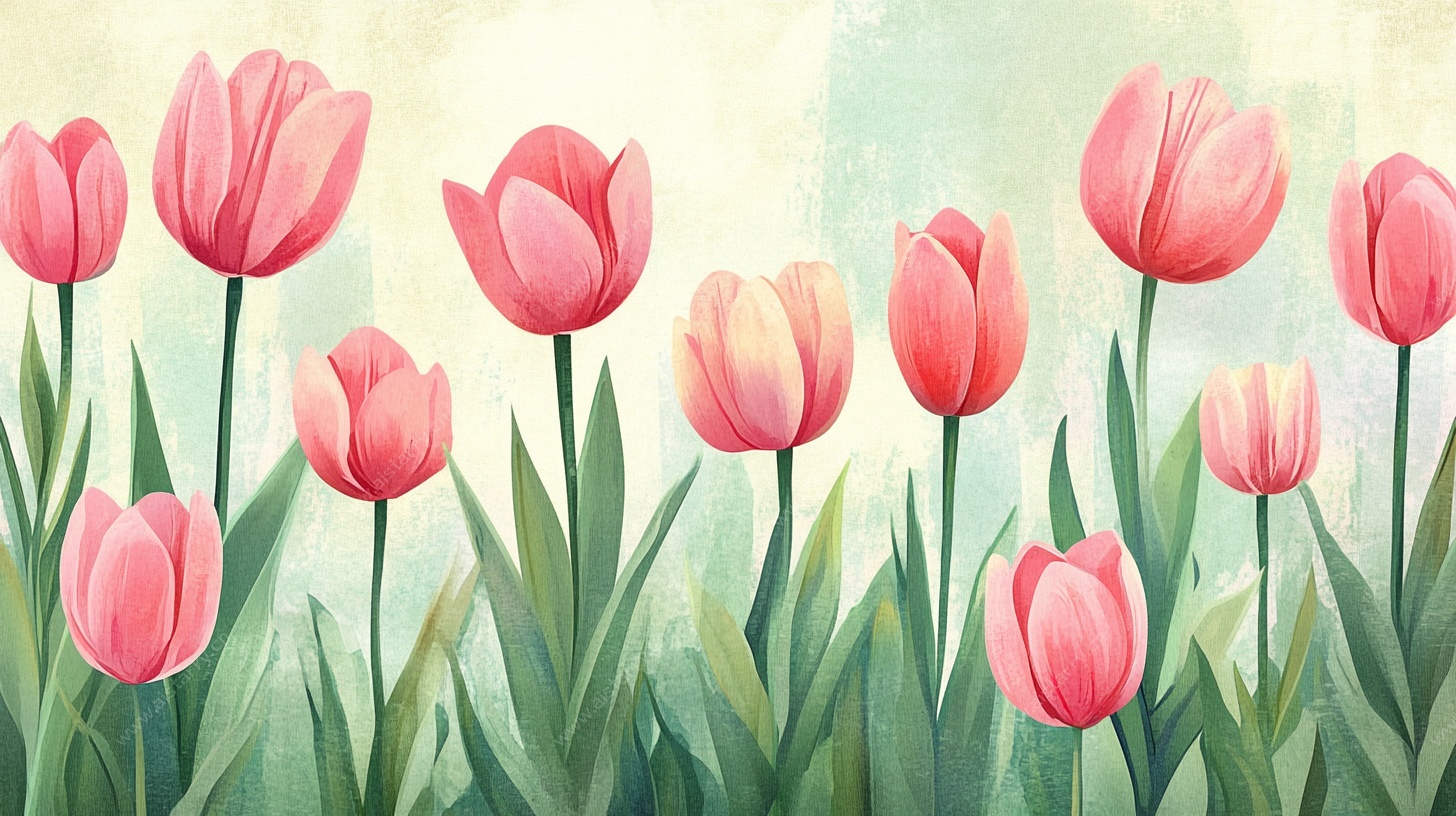 粉色郁金香花卉插画