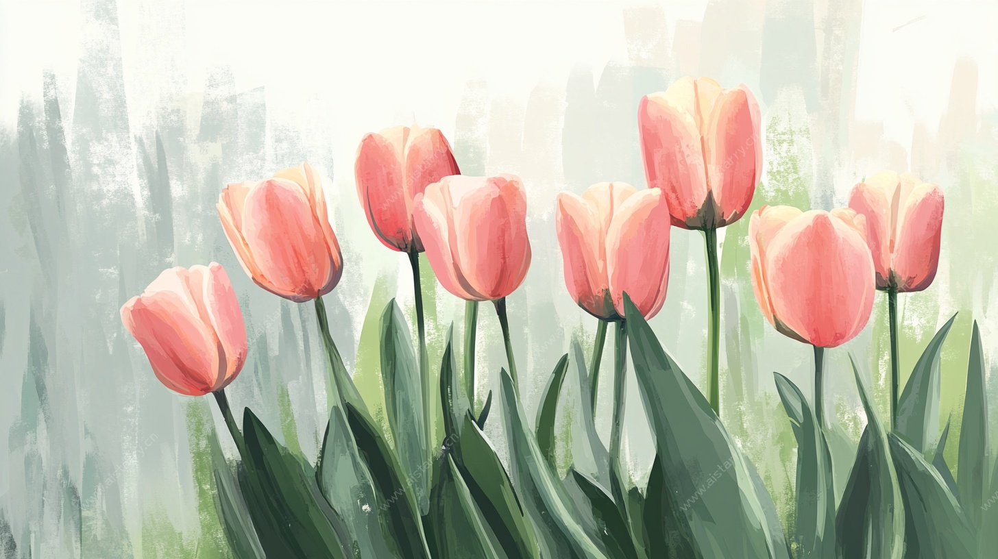 水彩风粉色郁金香花卉图