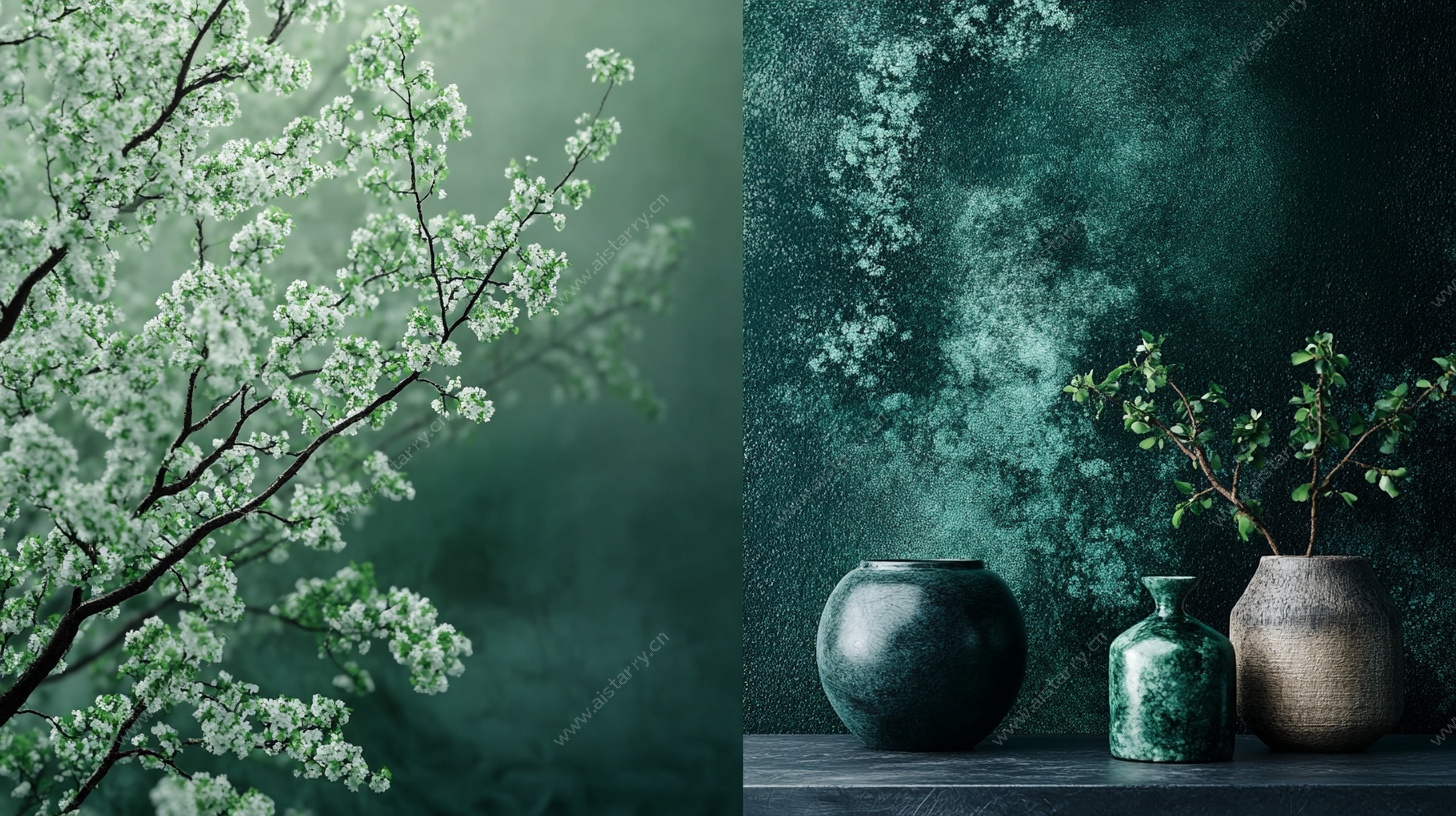 绿植花瓶背景 清新自然风