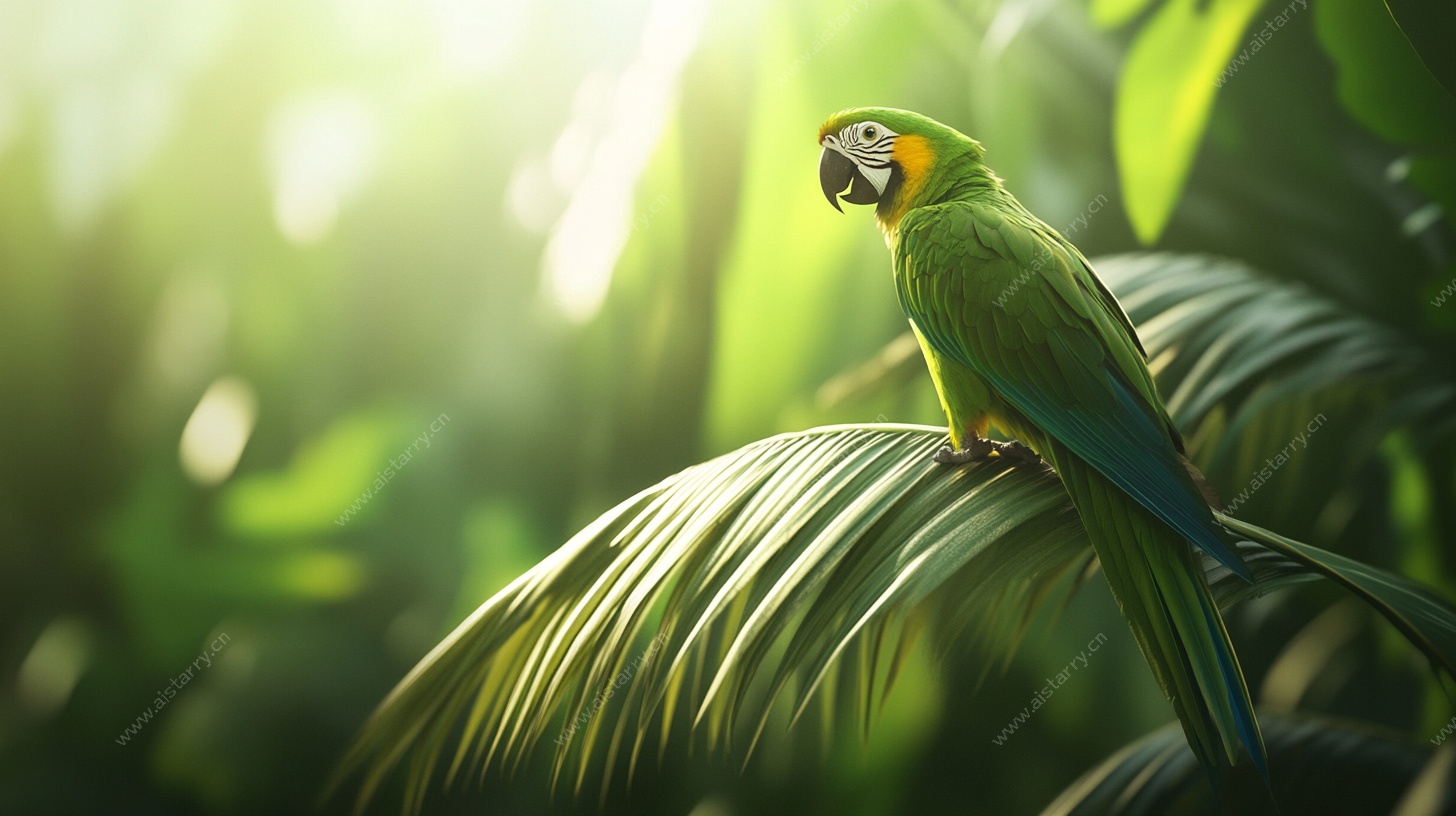 绿叶上的多彩鹦鹉