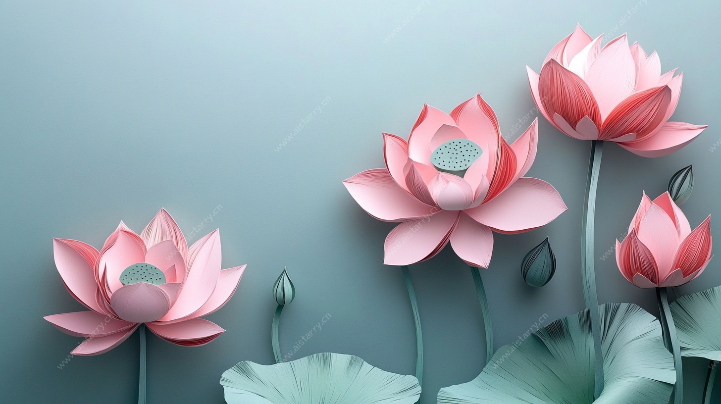 立体粉色荷花装饰插画