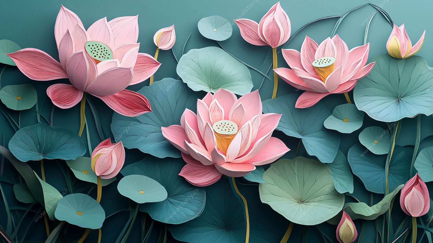 梦幻粉色荷花插画