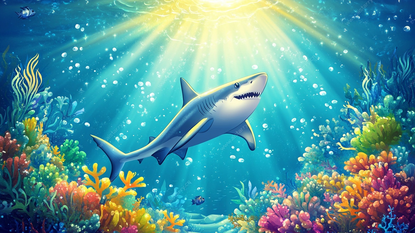 海底鲨鱼游弋奇幻景象