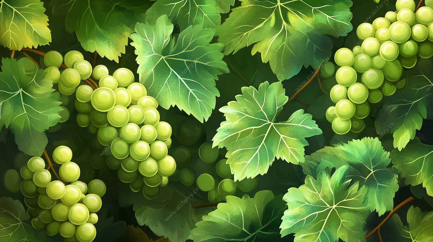 绿葡萄与叶的清新画面