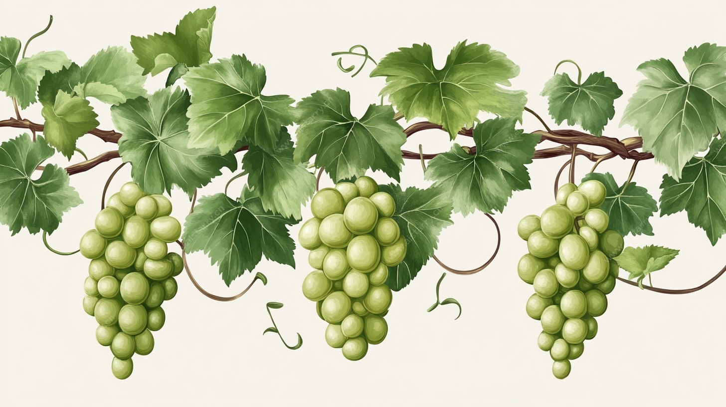 葡萄藤上的翠绿葡萄串