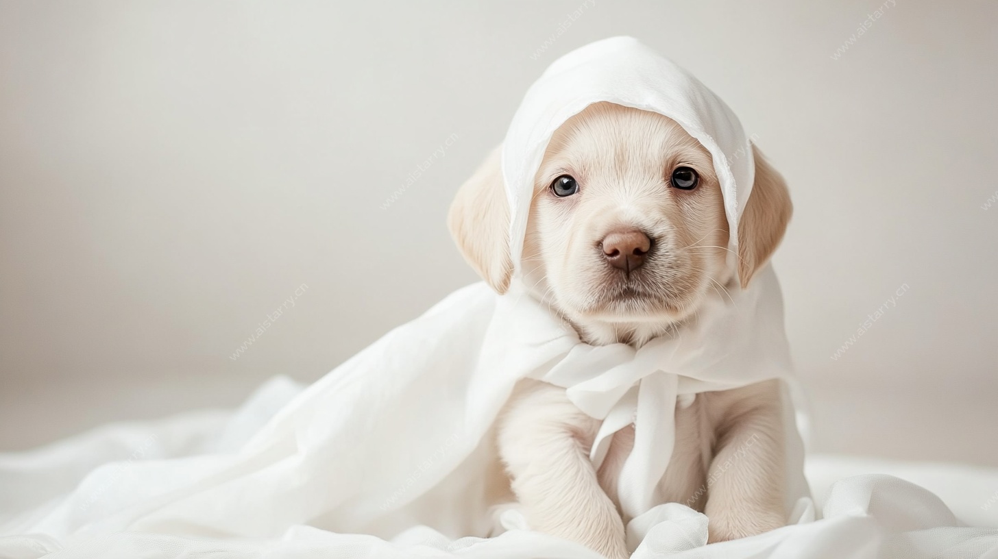 披着白布的可爱拉布拉多幼犬