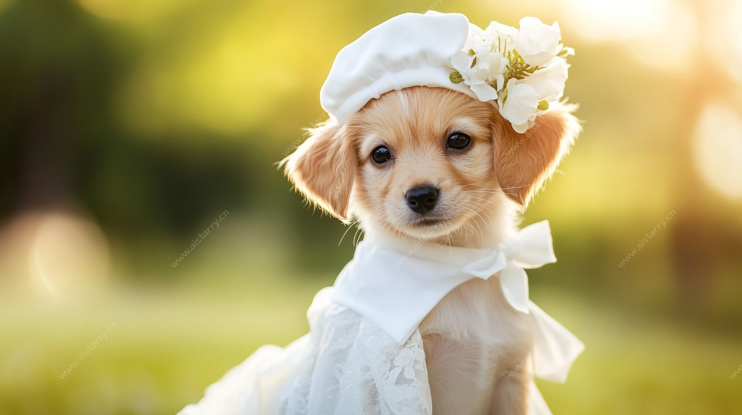 戴花小萌犬穿裙超可爱