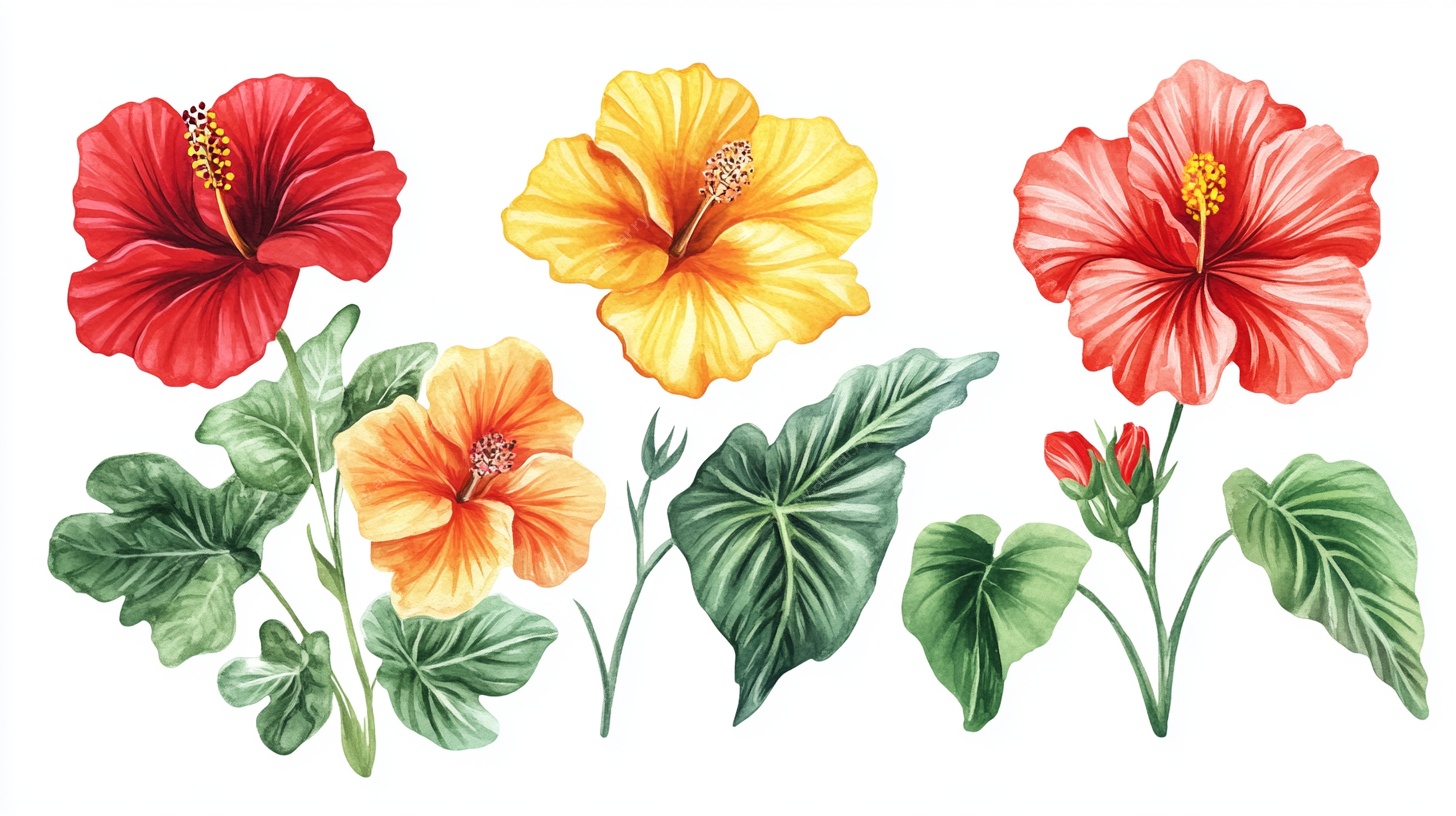 多彩扶桑花插画