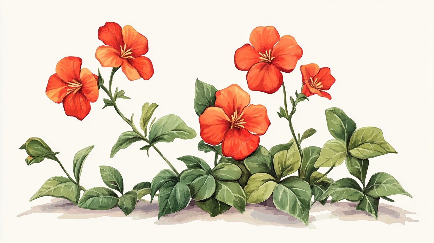 橙红色花卉插画