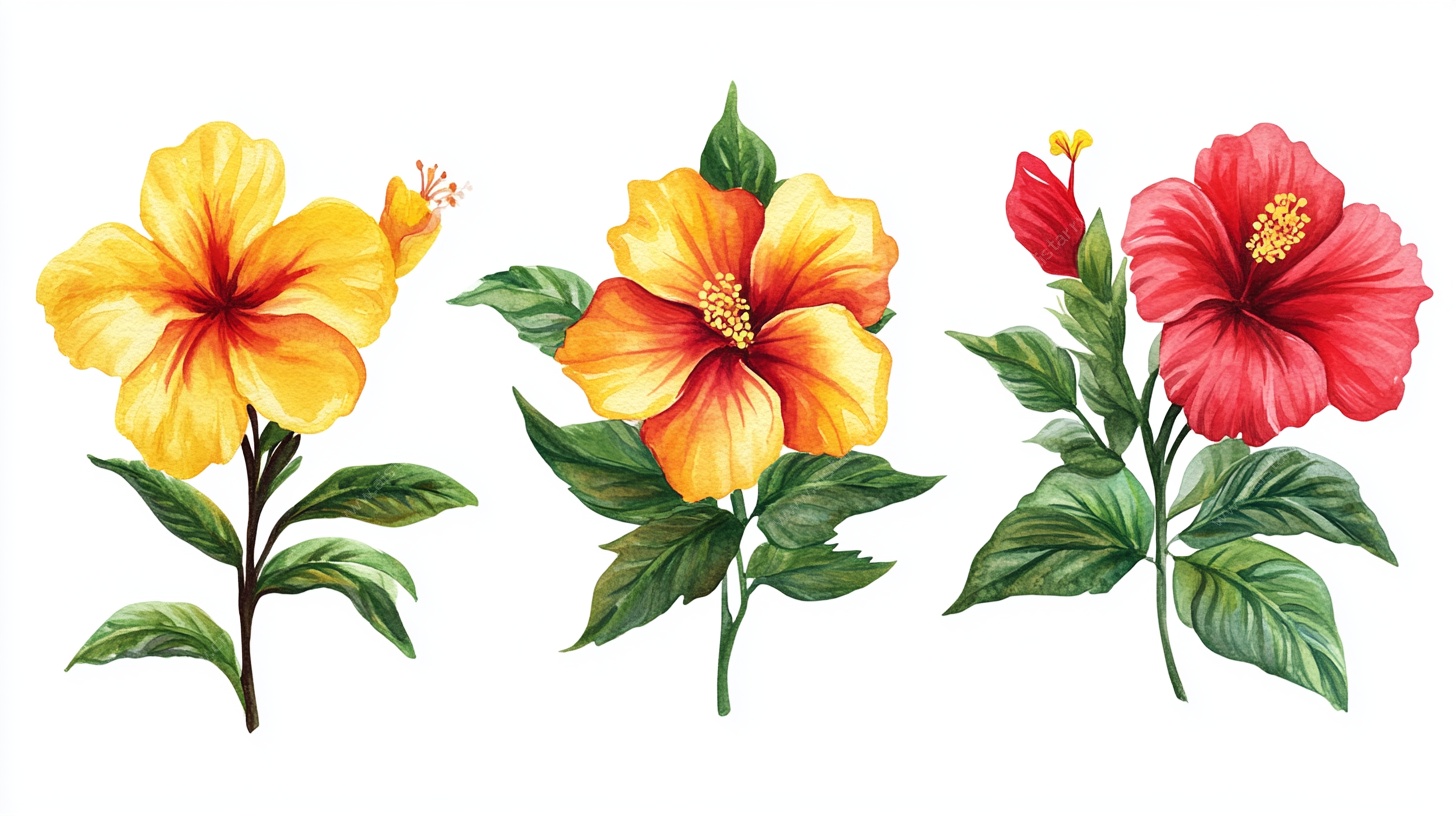 三色木槿花插画