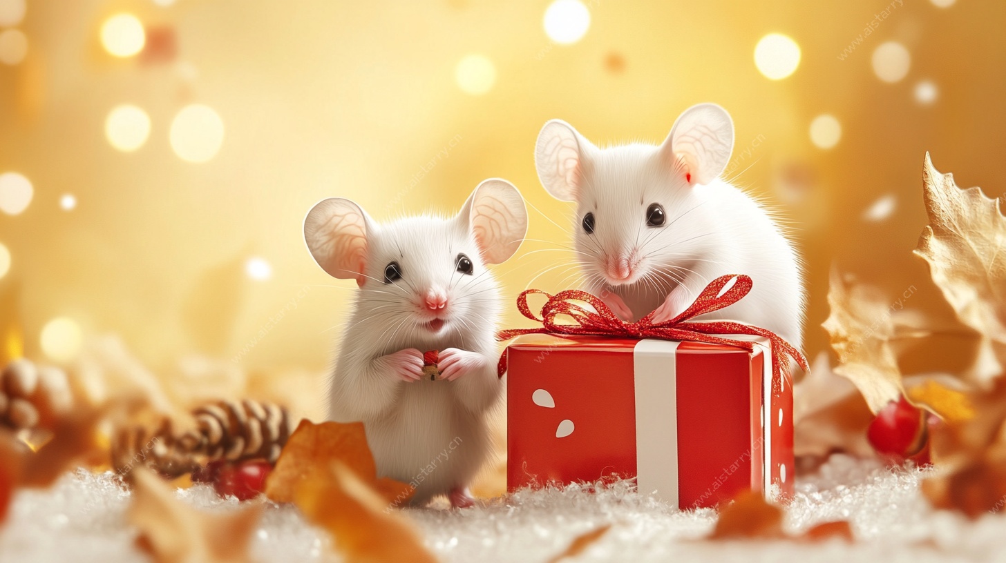 可爱小鼠与节日礼物