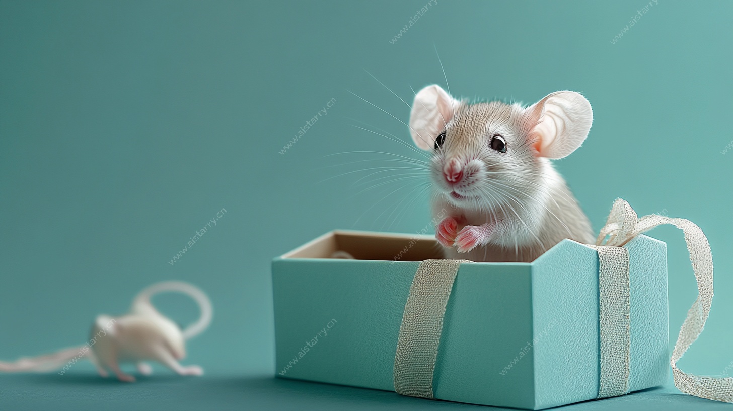 礼盒中的可爱小白鼠
