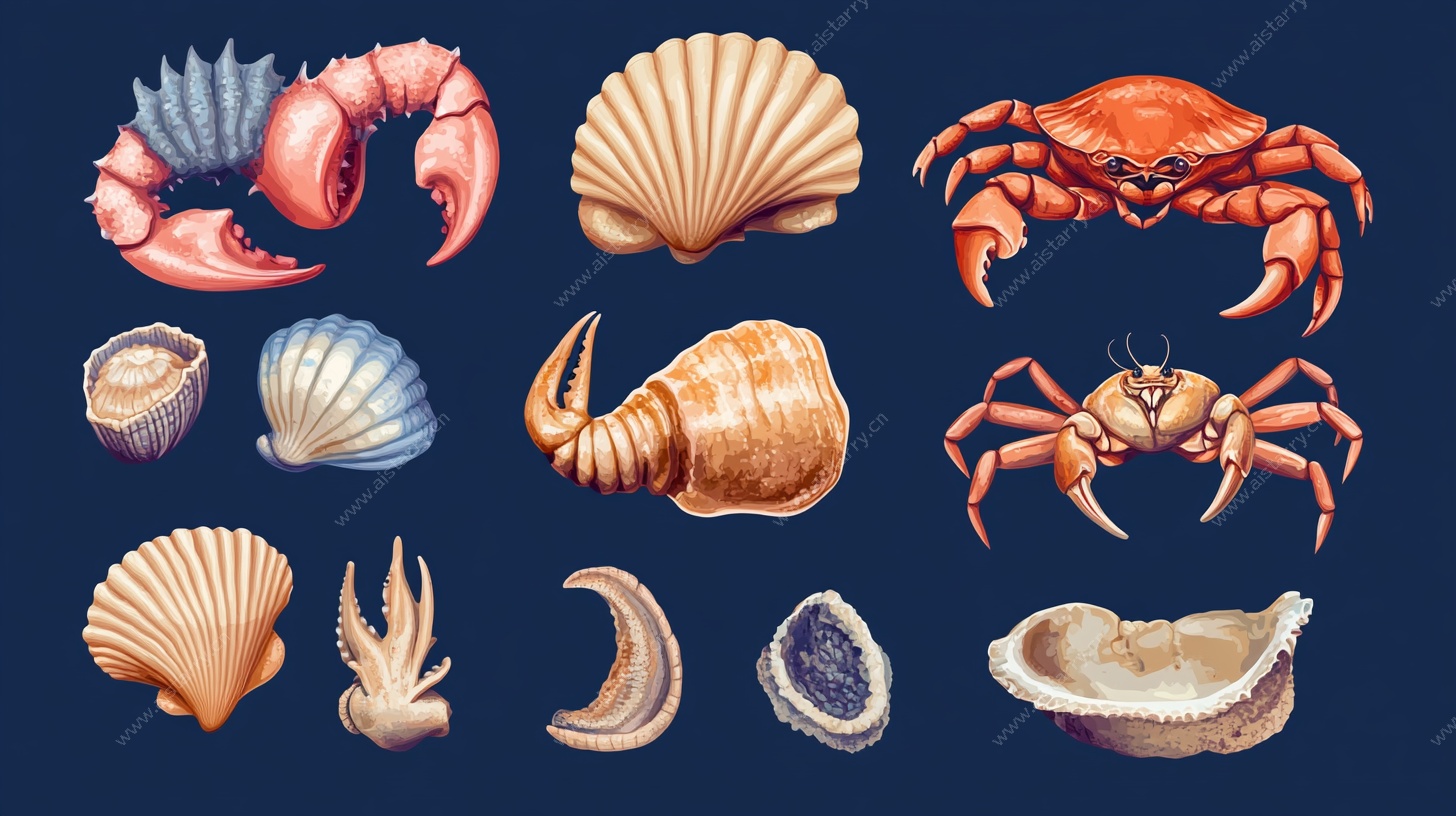海洋生物贝壳插画集合