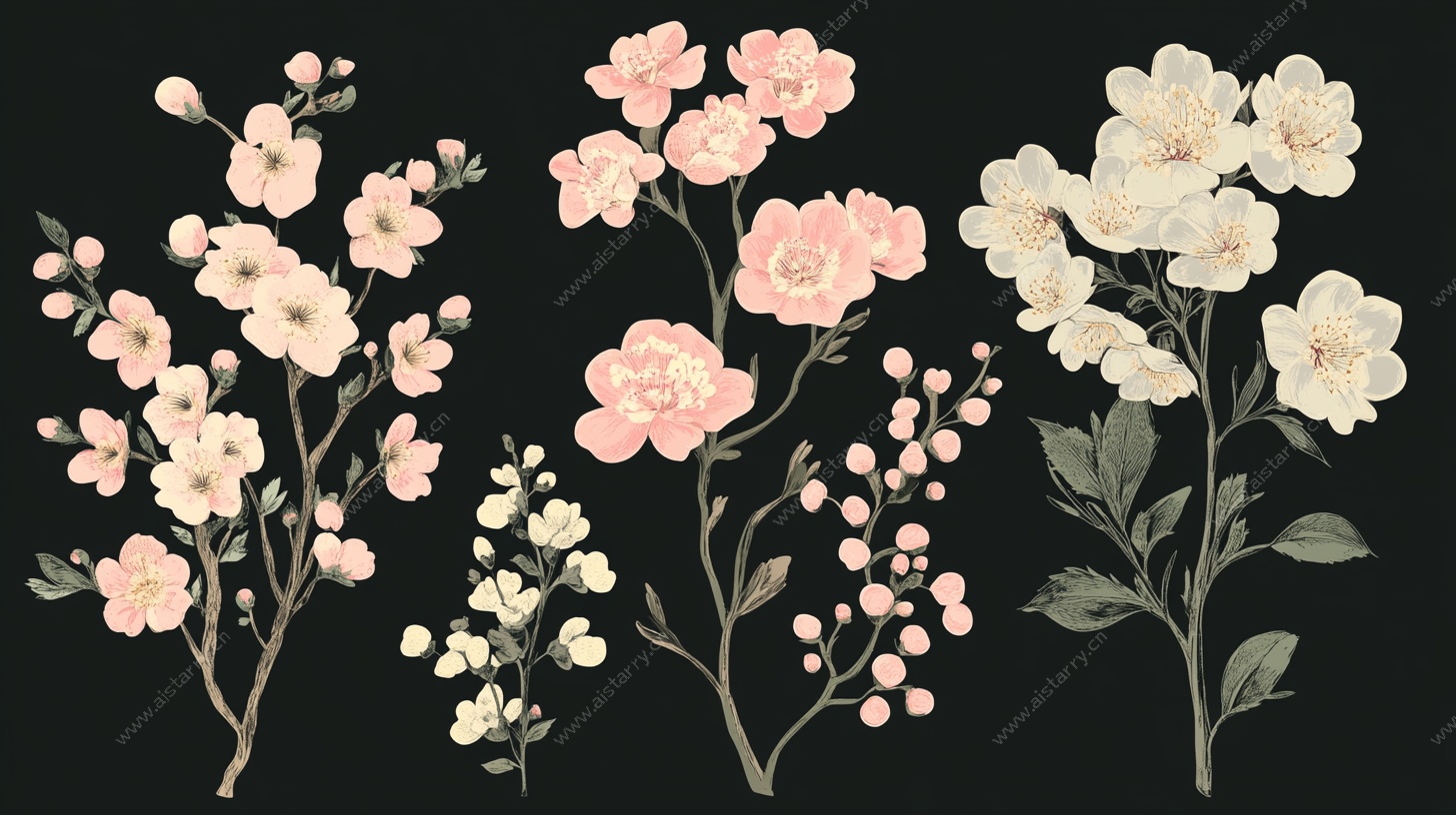 手绘粉色白色花卉插画