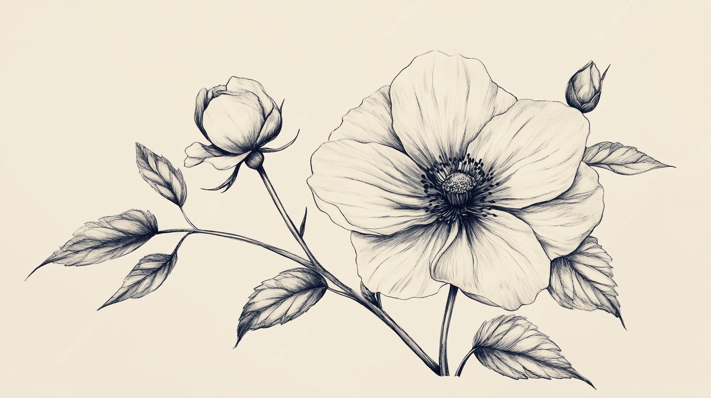 手绘花卉线条插画