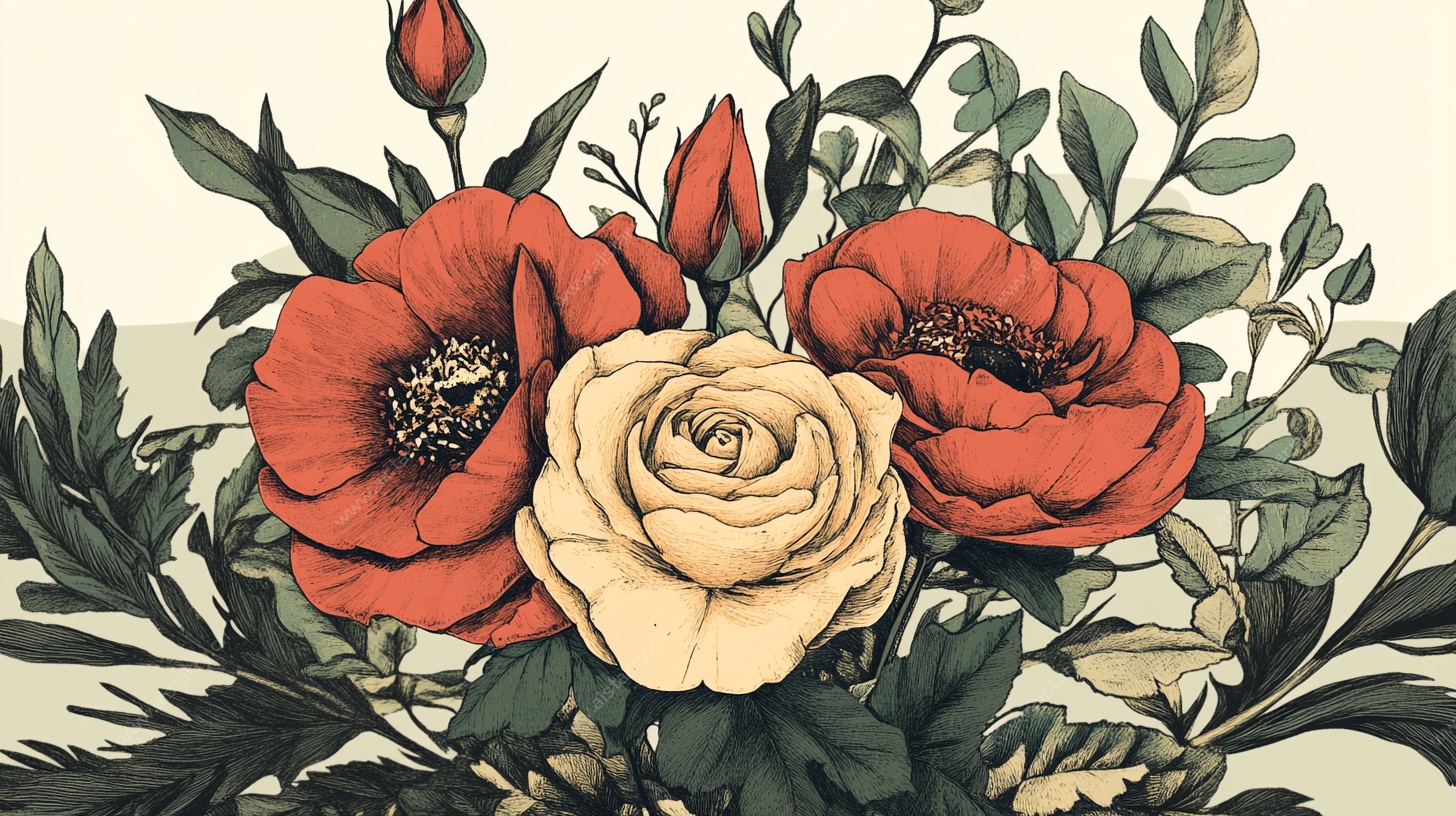 复古风花卉插画