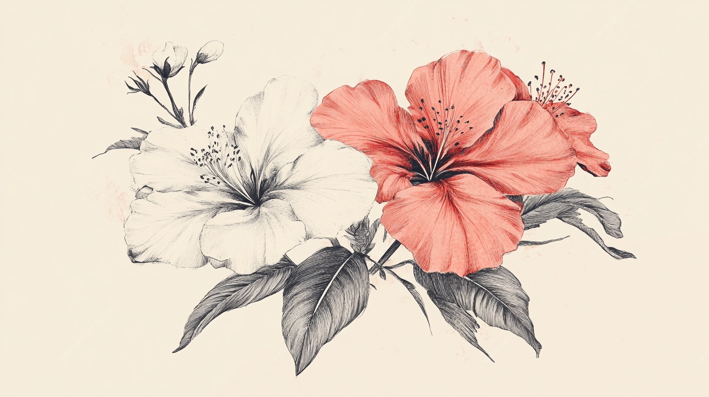 双色扶桑花插画