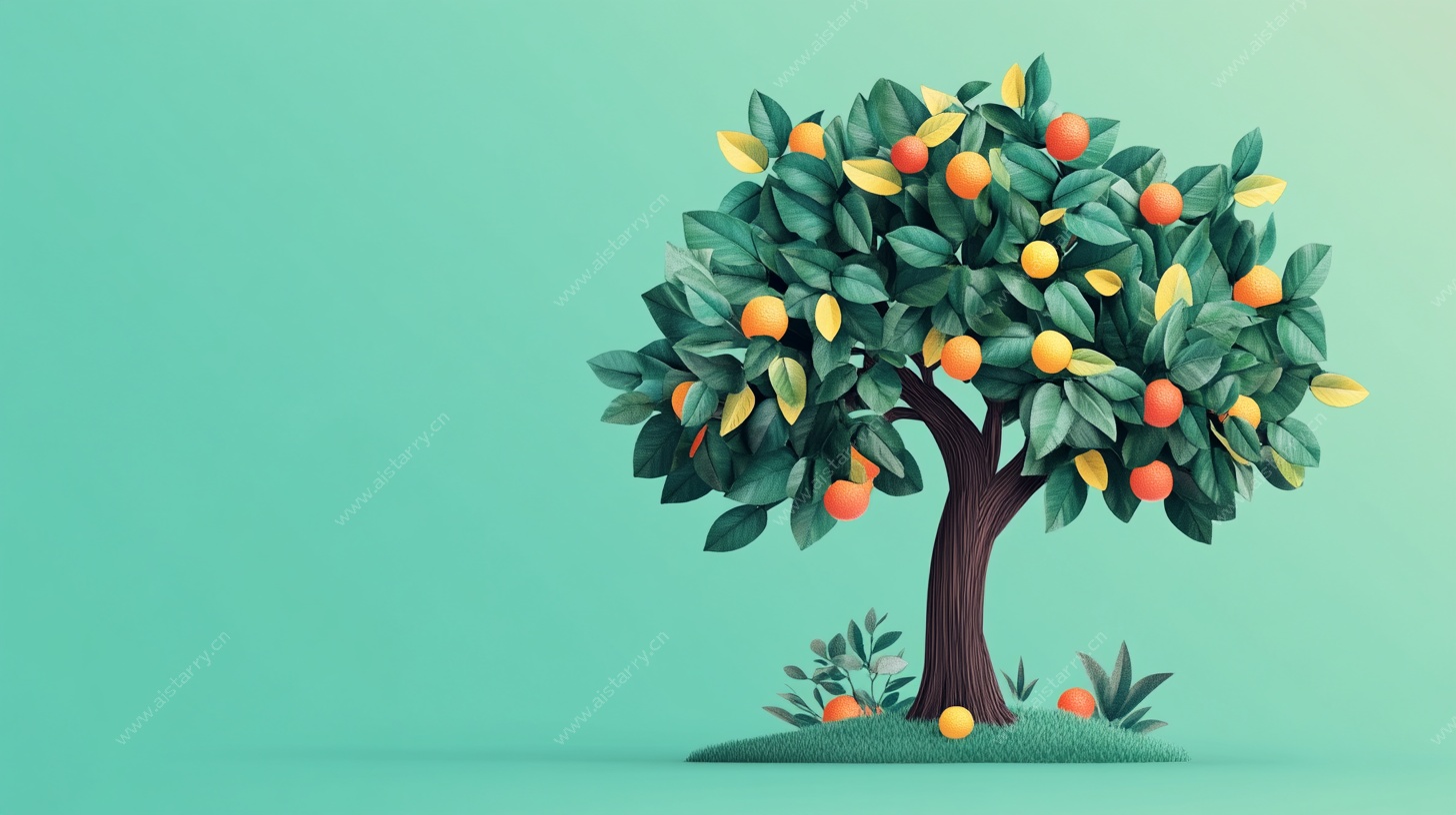 卡通风格橘子树插画