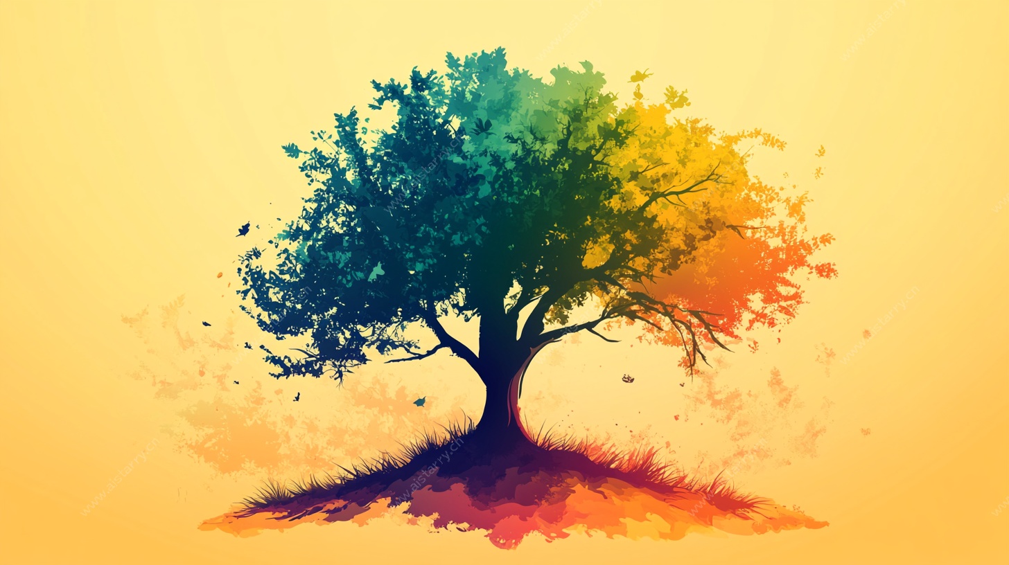 多彩水彩风格抽象树木图