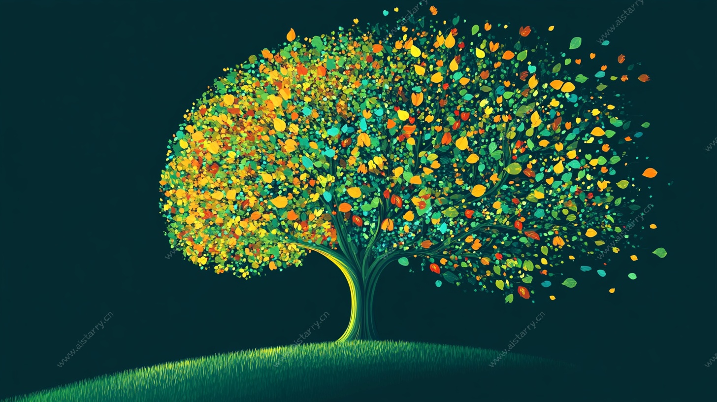 梦幻多彩树插画
