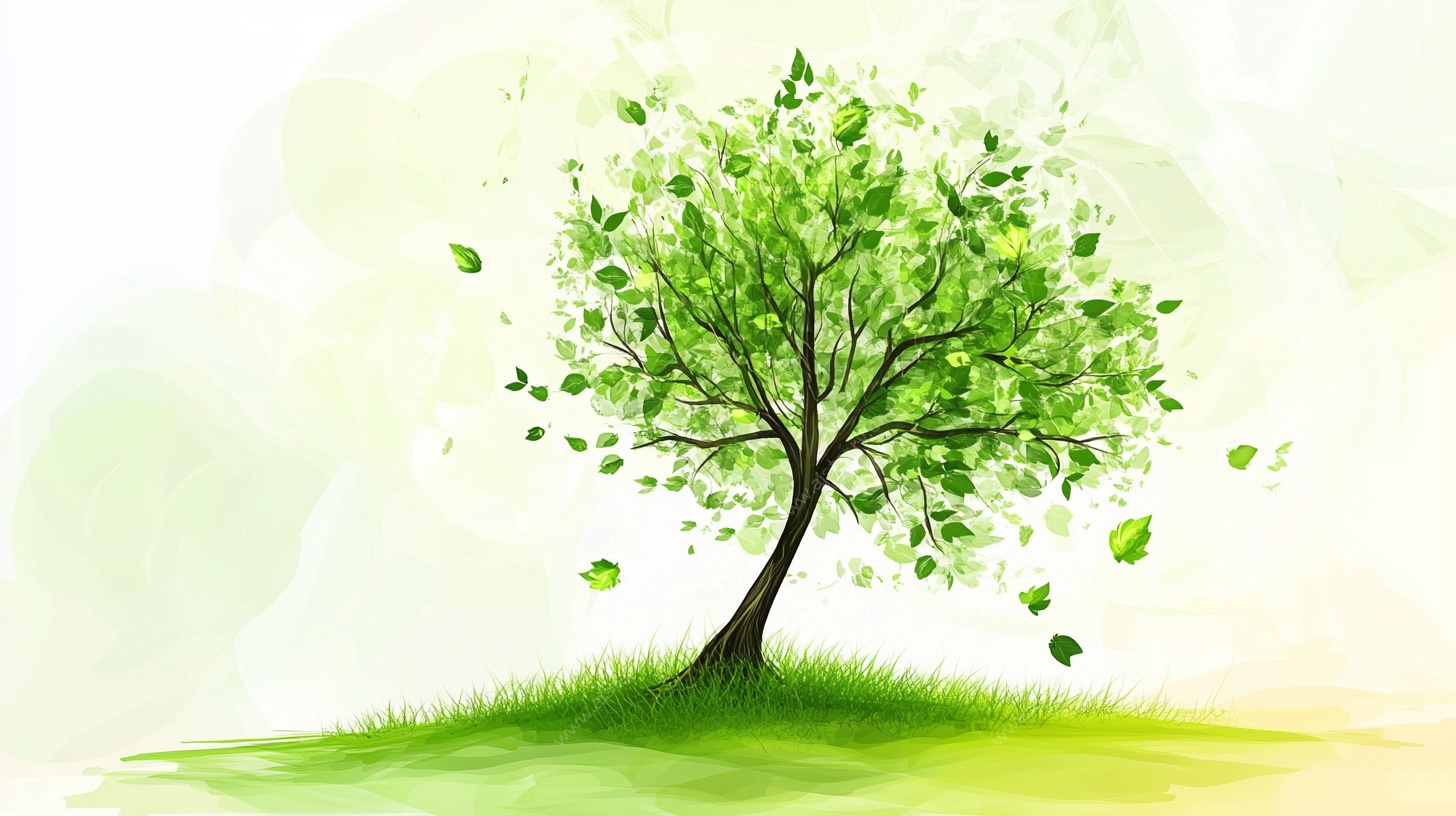 春日绿树插画