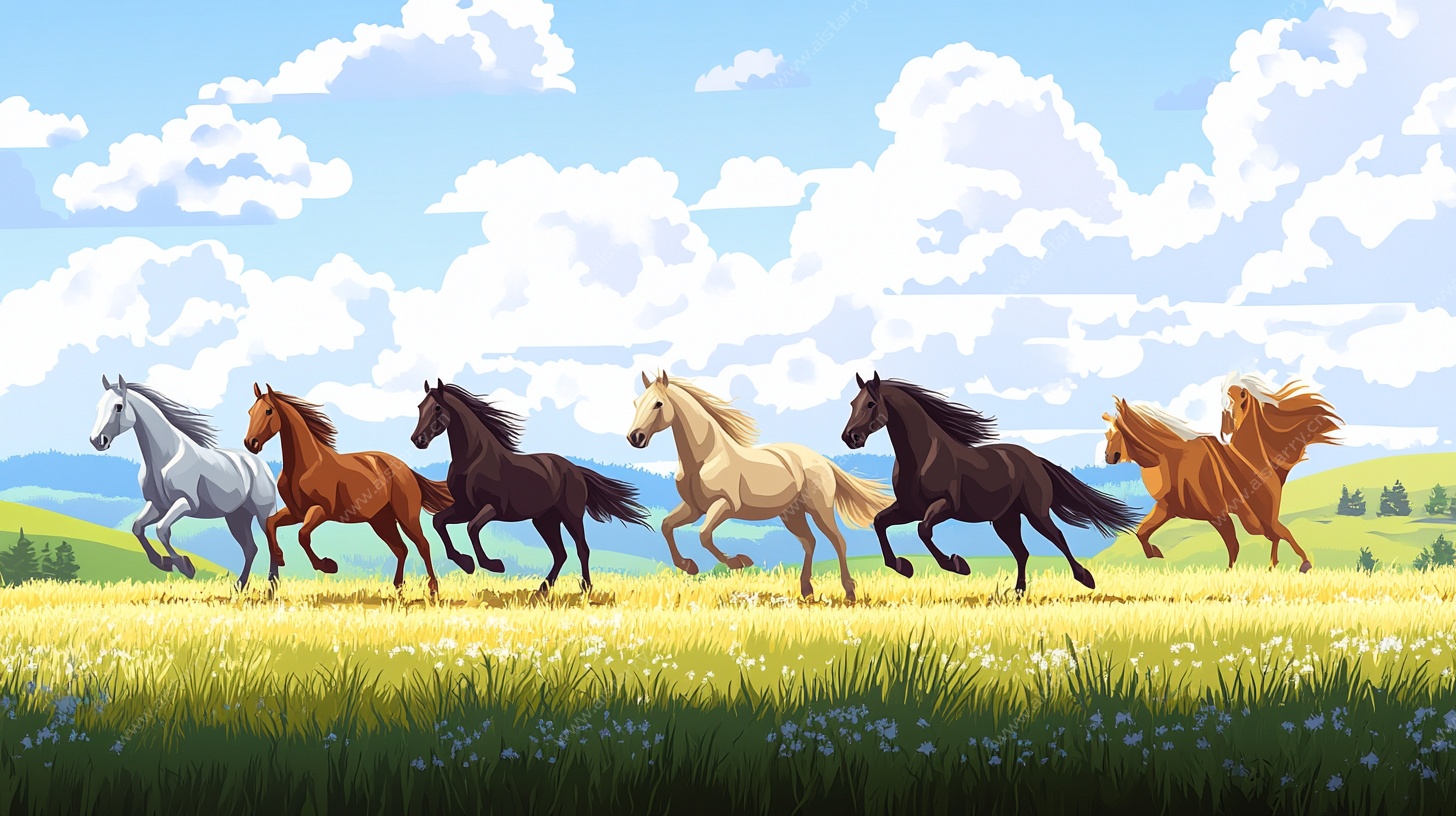 草原骏马奔腾图