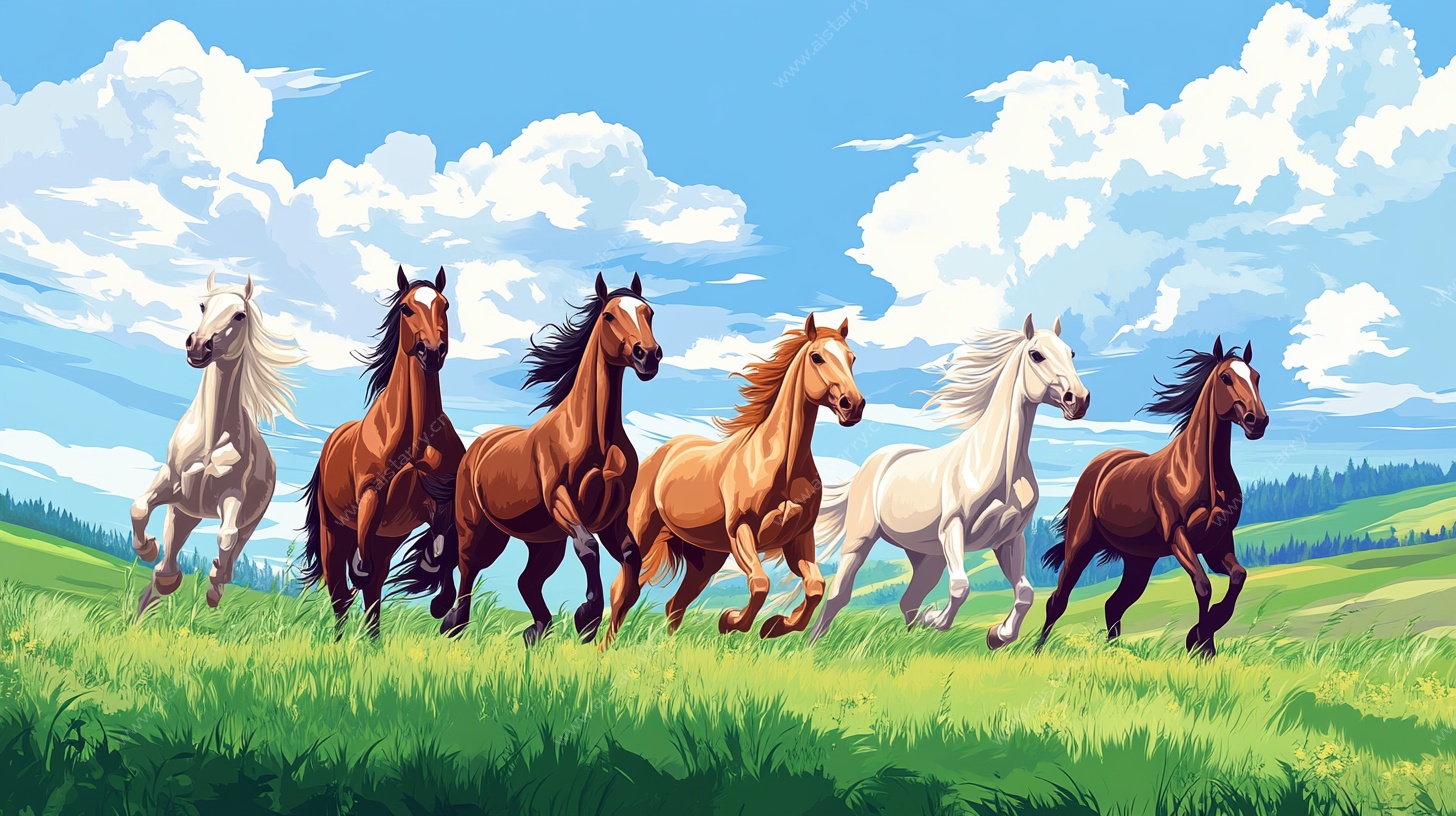 草原骏马奔腾图