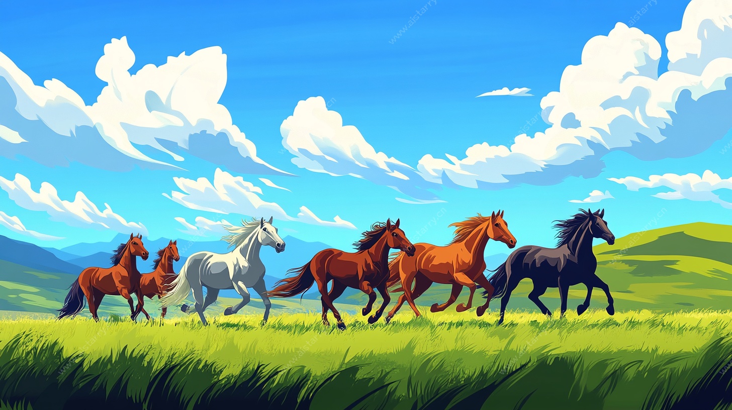 草原骏马奔腾图